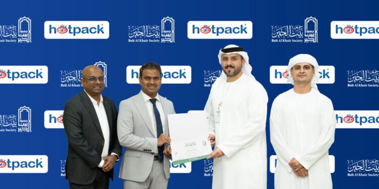 Beit Al Khair Society presenting an award of appreciation to Hotpack Group representatives in Dubai.