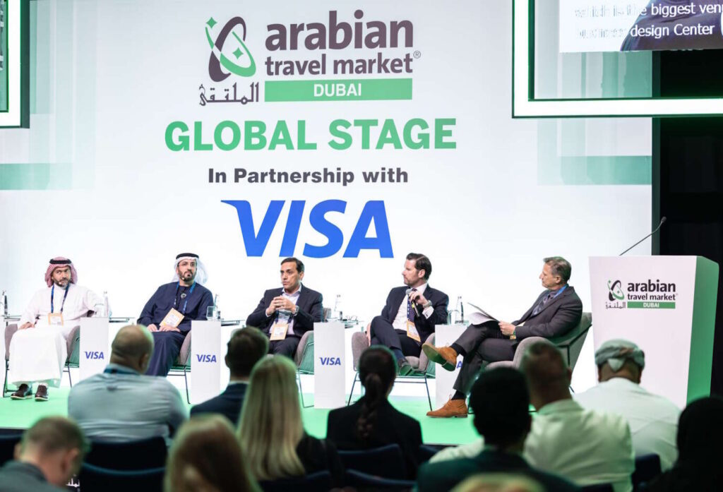 The exterior of Dubai World Trade Centre during a major international trade exhibition.