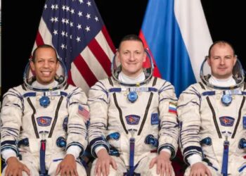 Soyuz MS-28 spacecraft landing safely in the Kazakh steppe after returning from the International Space Station.
