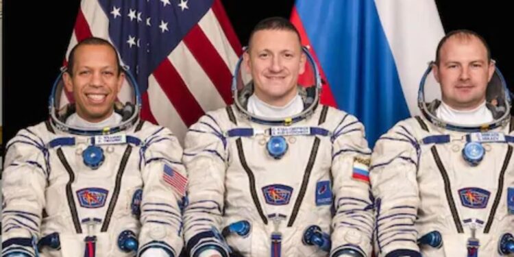 Soyuz MS-28 spacecraft landing safely in the Kazakh steppe after returning from the International Space Station.