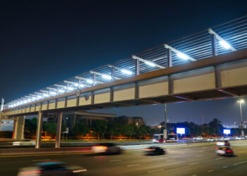Pedestrian bridge in Dubai equipped with smart motion-sensor LED lighting.
