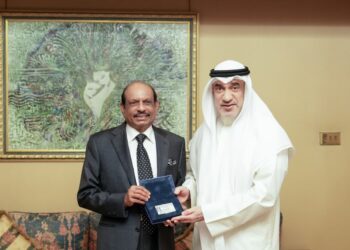 LuLu Group Chairman M.A. Yusuff Ali receiving Kuwait's first Golden Residency visa from First Deputy Prime Minister Sheikh Fahad Yousef Saud Al-Sabah at Bayan Palace.