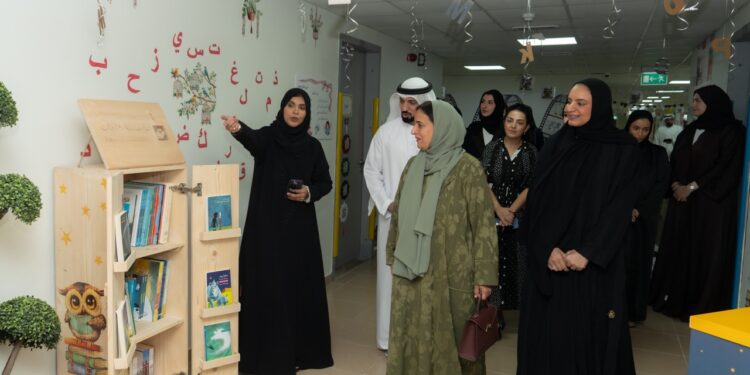 Her Excellency Sheikha Lubna bint Khalid Al Qasimi during a joint visit to Emirates Humanitarian City in Abu Dhabi.