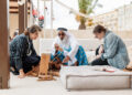 Traditional Emirati performers and artisans showcasing crafts at Manezhnaya Square in Moscow