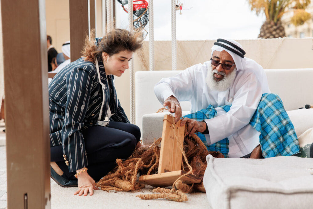 Traditional Emirati performers and artisans showcasing crafts at Manezhnaya Square in Moscow