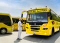 Dubai RTA school bus undergoing safety inspection ahead of the new academic year.