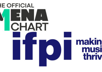 Graphic displaying the Official MENA Chart logo alongside digital music waves representing artificial intelligence integration.