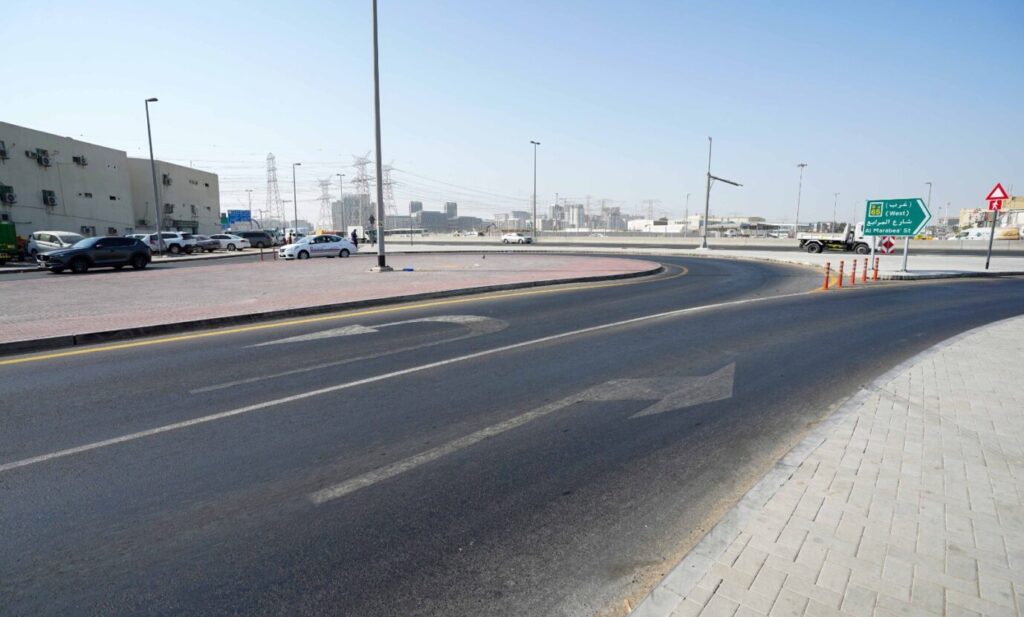 Expanded Al Marabea Street corridor in Dubai featuring newly constructed traffic lanes and street lighting.