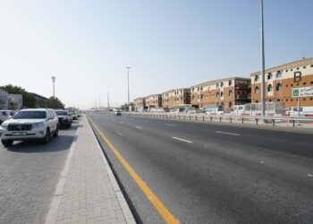 Expanded Al Marabea Street corridor in Dubai featuring newly constructed traffic lanes and street lighting.