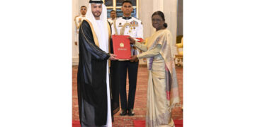UAE Ambassador Abdulla Saif Al Nuaimi presented his credentials to Indian President Droupadi Murmu at Rashtrapati Bhavan, reviewing bilateral ties.