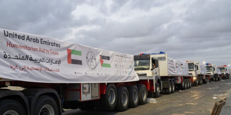Two UAE aid convoys carrying 259 tonnes of food entered the Gaza Strip under Operation Chivalrous Knight 3, pushing total Emirati deliveries past 137,000 tonnes.